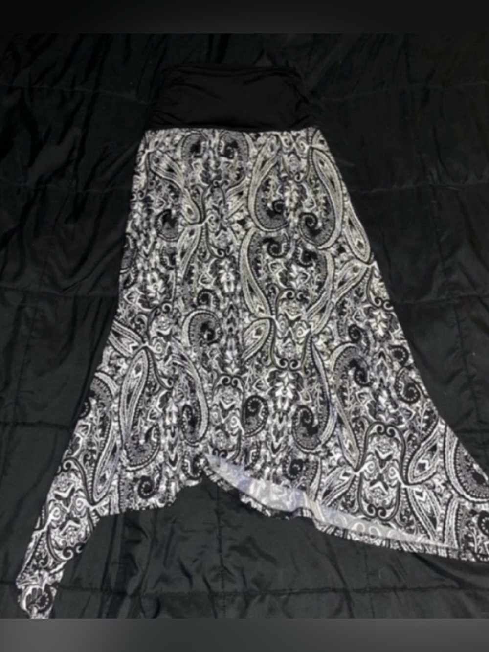 Black & White Paisley Maxi Skirt with Black Waistband